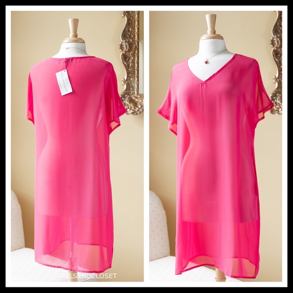SWIM COVERUP SHEER V-NECK TUNIC MINI DRESS - Picture 3 of 8
